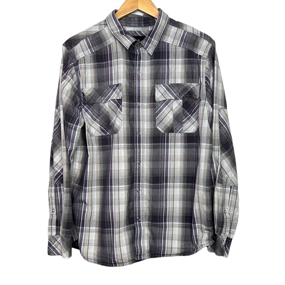 Prana Mens Plaid Button Down Collared Shirt Long Sleeve Large Snap Western